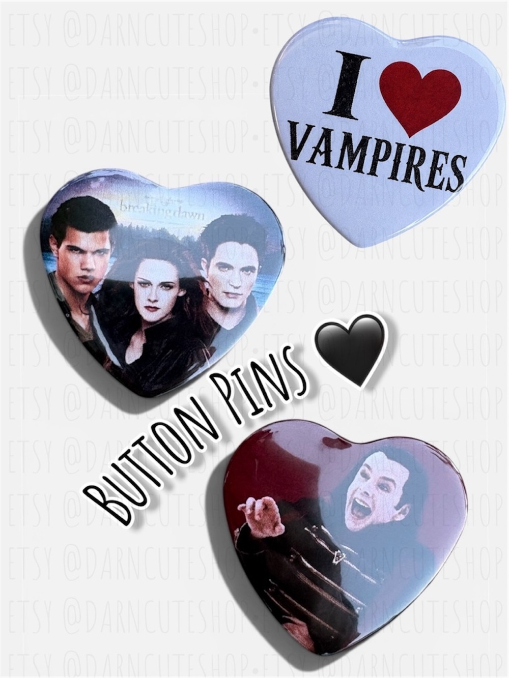 Heart Shaped Button Pin Set - Twilight Inspired